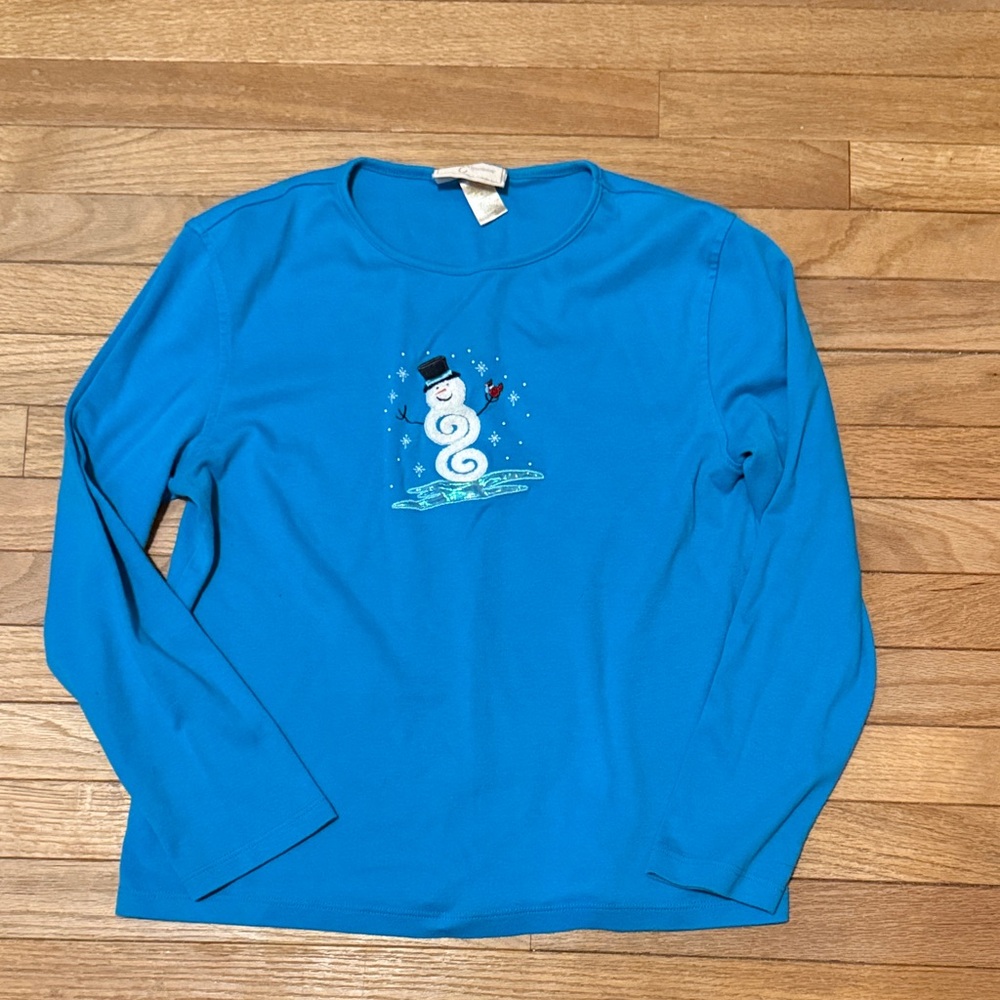 Blue Long Sleeve Top with Snowman Design